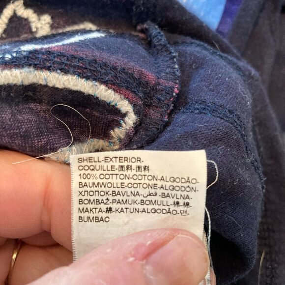 Desigual Navy and Mixed Patterned Long Sleeve Top includes velvet bling daisy - Picture 12 of 13